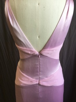 VERA WANG, Pink, Lavender Purple, Acetate, Polyester, Solid, Lavender with Sheer Pink Triangular Interchangeable Work, Deep V-neck & V-back, Zip Back, (rust Safety-pin Mark Under Left Arm, Sleeveless, Pink Lining
