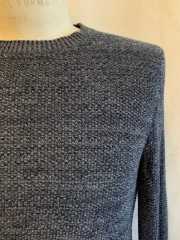 Mens, Pullover Sweater, APC, Black, Gray, Cotton, 2 Color Weave, M, Crew Neck, Long Sleeves