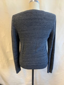 Mens, Pullover Sweater, APC, Black, Gray, Cotton, 2 Color Weave, M, Crew Neck, Long Sleeves