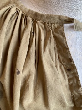 Mens, Historical Fiction Shirt, MTO, Lt Brown, Linen, Solid, L, Tie Front, 4 Ties, Split Neck, Gathered Neckline and Cuffs, **Small Dark Spots on Front