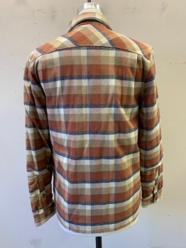 Mens, Casual Jacket, PATAGONIA, Burnt Orange, White, Khaki Brown, Navy Blue, Cotton, Polyester, Plaid, M, Shacket, Collar Attached, Button Front, Long Sleeves, 2 Pockets