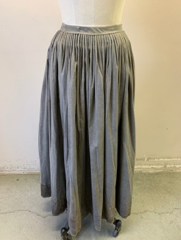 Womens, Historical Fiction Skirt, N/L MTO, Gray, Cotton, Solid, W:26, 1" Wide Self Waistband, Cartridge Pleated Around Waist, Floor Length, Aged - Dirty/Muddy Hem, Made To Order Reproduction