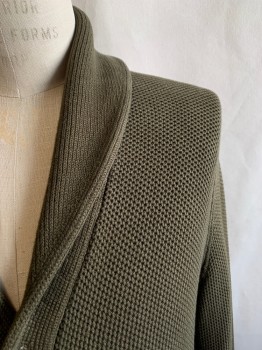 BANANA REPUBLIC, Olive Green, Cotton, Solid, V-N, Shawl Collar, Button Front, 2 Pockets,