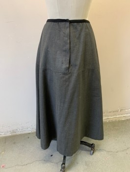 Womens, Skirt 1890s-1910s, N/L, Gray, Wool, Solid, W:27, 1/2" Wide Black Waistband, Dropped Waist, Pleats at Front Below Hip Level Yoke, Ankle Length, **Has Many Mended Moth Holes