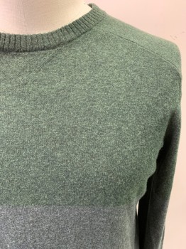 SMARTWOOL , Sage Green, Green, Nylon, Wool, Color Blocking, Heathered, Long Sleeves, Crew Neck, Ribbed Collar Cuffs and Waistband, V Insert