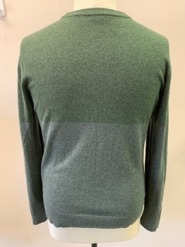 SMARTWOOL , Sage Green, Green, Nylon, Wool, Color Blocking, Heathered, Long Sleeves, Crew Neck, Ribbed Collar Cuffs and Waistband, V Insert