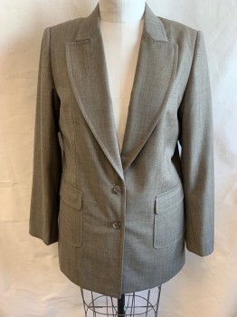 Womens, Blazer, MTO, Lt Brown, Wool, Solid, B40, Single Breasted, 2 Button, Peaked Lapel, 2 Flap Pockets