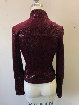 Womens, Sci-Fi/Fantasy Piece 1, MTO, Maroon Red, Black, Polyester, Synthetic, Reptile/Snakeskin, W22, B30, Jacket, Zip Front, Mock Neck, Snap Cuffs