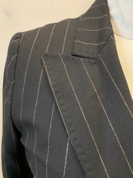 MAX MARA, Black, Tan Brown, Wool, Elastane, Stripes - Vertical , 1 Button, Hand Picked Collar/Peaked Lapel, 3 Pockets,