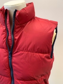 Childrens, Vest, OLD NAVY, Ruby Red, Navy Blue, Nylon, Solid, M(8), Puff/Quilted Vest, Zip Front, Welt Pockets