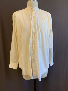 MTO, Cream, Cotton, Solid, Band Collar, Button Front, L/S *Some Small Stains on Right Shoulder and Right Lower Side*