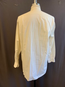 Mens, Shirt 1890s-1910s, MTO, Cream, Cotton, Solid, 33-4, 15.5, Band Collar, Button Front, L/S *Some Small Stains on Right Shoulder and Right Lower Side*