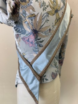 Mens, Historical Fiction Piece 1, Trish Summerville, Baby Blue, Gold, Green, Polyester, Cotton, Floral, Sash, Gold Trim, Embroiderred Star, Attached to Jacket,