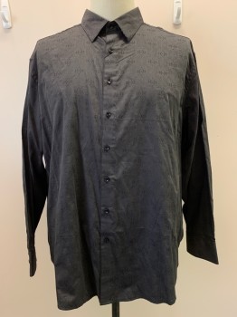 ROBERT GRAHAM, Charcoal Gray, Black, Polyester, Cotton, Brocade, L/S, Button Front, Collar Attached