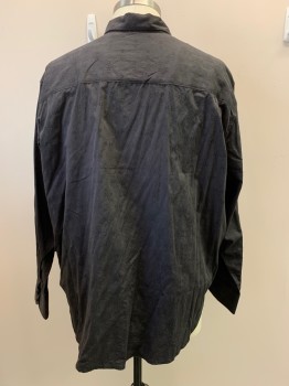 ROBERT GRAHAM, Charcoal Gray, Black, Polyester, Cotton, Brocade, L/S, Button Front, Collar Attached