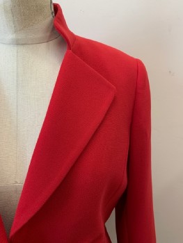 TAHARI, Red, Polyester, Solid, Band Collar, with Lapel, 1 Gold Bttn, 4 Pleats At Waist, Petite