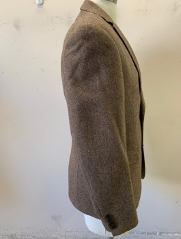 BAR III, Brown, Wool, Polyester, Herringbone, Single Breasted, Notched Lapel, 2 Buttons, 3 Pockets, 1 Vent