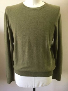 J CREW, Moss Green, Cotton, Solid, Horizontal Ribbed Knit, Long Sleeves, Ribbed Knit Scoop Neck/Waistband/Cuff
