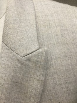 TOPMAN, Oatmeal Brown, Gray, Polyester, Rayon, Heathered, Oatmeal with Gray Streaks/Heather, Single Breasted, Peaked Lapel, 1 Button, 3 Pockets, Slim Fit
