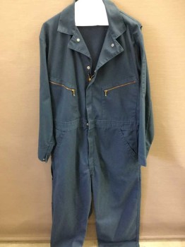 Mens, Coveralls/Jumpsuit, DICKIES, Navy Blue, Polyester, Cotton, Solid, 44R, Twill, Zip Front, Long Sleeves