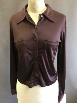 RAMPAGE, Dk Brown, Polyester, Solid, Long Sleeves, Button Front, Collar Attached, 2 Pockets, Knit,