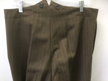 TWENTIETH CENTURY CO, Brown, Red, Green, Tan Brown, Wool, Stripes, Made To Order, Flat Front, Suspender Buttons, Button Fly,  Woven Stripes, Pockets,