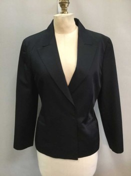Womens, Suit, Jacket, PRADA, Black, Wool, Silk, Solid, B 36, Single Breasted, Peaked Lapel, 2 Horizontal Snap Closure,  2 Pockets