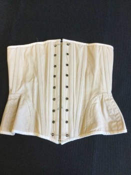 Womens, Corset 1890s-1910s, N/L, Lt Beige, Solid, W/Cream Trim, Lacing Back, (NO STRING ATTACHED),  (gray Stain Near Lacing Area)