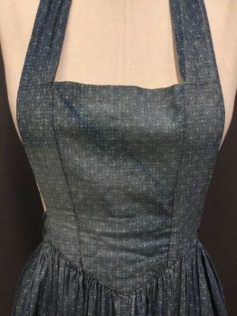 Womens, Apron 1890s-1910s, Teal Blue, Cotton, Abstract , APRON-BIB:  Teal Blue W/tiny Abstract/Geo Dots Print, See Photo Attached,