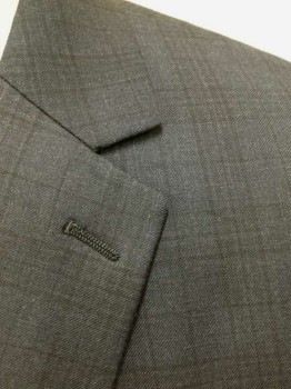 THEORY, Charcoal Gray, Black, Wool, Plaid, Grid , Charcoal with Faint Black Grid/Plaid Pattern, Single Breasted, Notched Lapel, 2 Buttons, 3 Pockets, Black Lining