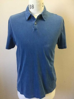 JAMES PERSE, Dusty Blue, Cotton, Solid, Short Sleeves, Collar Attached, 2 Buttons, Slight Stain on Front Chest