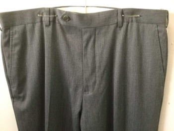BROOKS BROTHERS, Gray, Wool, Heathered, Flat Front, Zip Front, Tab Waistband, 4 Pockets, Belt Loops,