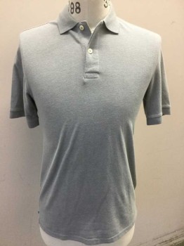MERONA, Lt Gray, Cotton, Polyester, Heathered, Light Heather Sea Foam,  Collar Attached, 2 Button Front, Short Sleeves,