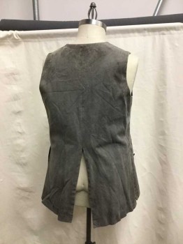 Gray, Cotton, Nylon, Aged Military Style Vest. Cotton Canvas, 10 Button Closure At Center Front ( 3 Missing) 2 Pockets Flaps with 3 Buttons,  High Slit Cb