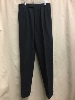 Mens, 1920s Vintage, Suit, Pants, COSPROP, Navy Blue, Wool, Heathered, 31, 32, Dbl Pleated, Tab Waistband, Btn Fly, Cuffed Hem