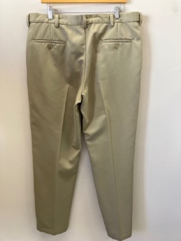 HAGGAR, Khaki Brown, Polyester, Solid, Flat Front,  Zip Front, 4 Pockets,