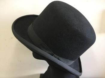 Mens, Bowler Hat 1890s-1910s, PIERONI BRUNO, Black, Wool, 22.5", Tall Crown, Grosgrain Edge on Brim