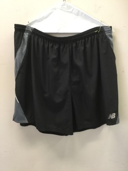 NEW BALANCE, Black, Gray, Polyester, Solid, with Gray Side Stripes, Elastic Drawstring Waistband, 2 Pockets