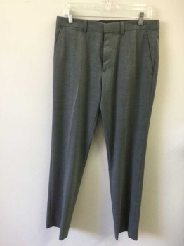 THEORY, Gray, Wool, Lycra, Heathered, Stretch Wool, Flat Front, Zip Fly, 5 Pockets