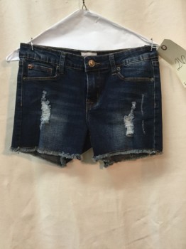 HUDSON, Blue, Synthetic, Solid, Blue, Distressed & Faded, Cut Off Hem