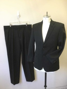 HUGO BOSS, Black, Viscose, Acetate, Solid, 2 Button Single Breasted, 1 Welt Pocket, 2 Pockets with Flaps