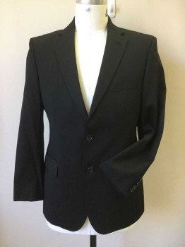 HUGO BOSS, Black, Viscose, Acetate, Solid, 2 Button Single Breasted, 1 Welt Pocket, 2 Pockets with Flaps