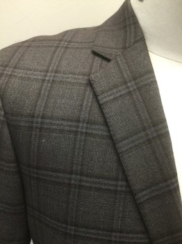 TODD SNYDER, Brown, Dk Brown, Black, Wool, Plaid, Single Breasted, Collar Attached, Notched Lapel, 3 Pockets, 2 Buttons,