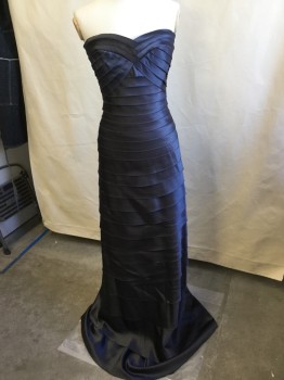 BCBG, Dk Gray, Polyester, Spandex, Solid, Horizontal Bandage-like, Braided Work at Cleavage, Strapless, Black Fine Net Lining,  Zip Back,