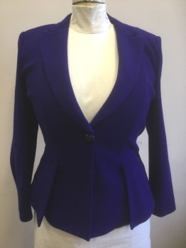 ARMANI COLLEZIONI, Royal Blue, Acrylic, Wool, Solid, Single Breasted, Peaked Lapel, 1 Dark Blue Plastic Button, Princess Seams with Pleated Detail at Either Side of Front, Fitted, No Lining