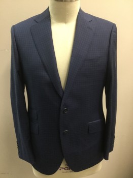 BARTORELLI NAPOLI, Blue, Navy Blue, Wool, Plaid - Tattersall, Single Breasted, 2 Buttons,  Notched Lapel, 4 Pockets,
