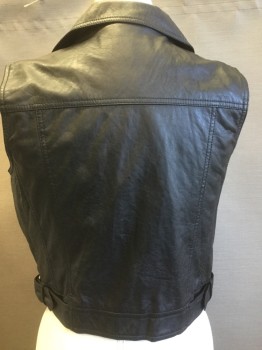 Womens, Leather Vest, AMERICAN RAG, Black, Polyester, Faux Leather, Solid, XL, Peaked Lapel, Asymmetrical Zipper, Zip Pockets, Side Buckle Strap