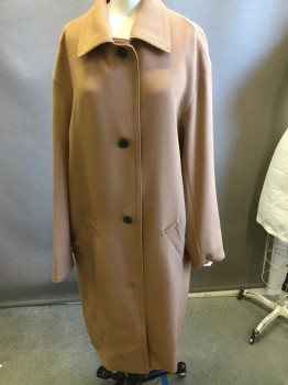 BABATON, Tobacco Brown, Polyester, Spandex, Solid, Collar Attached, Button Front, 2 Slit Pockets,