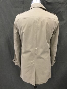 THEORY, Khaki Brown, Cotton, Polyurethane, Solid, Double Breasted, Hidden Placket, Collar Attached, Epaulets, 2 Pockets, Long Sleeves, Button Tab Cuffs, Belt Loops, *Missing Belt*