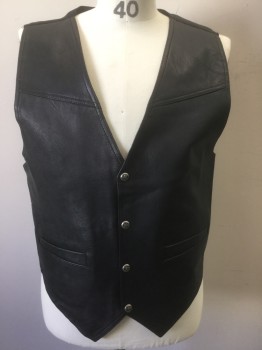 PARAGRAFF, Black, Leather, Rayon, Solid, Snap Front, 2 Welt Pocket, Shiny Back with Adjustable Belt